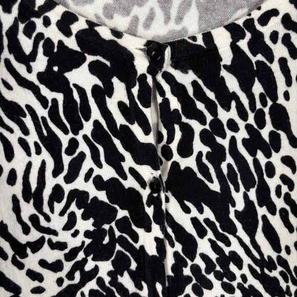 Talbots Cardigan Sweater Womens Medium Black White Animal Thin Button Career‎ - Picture 5 of 12